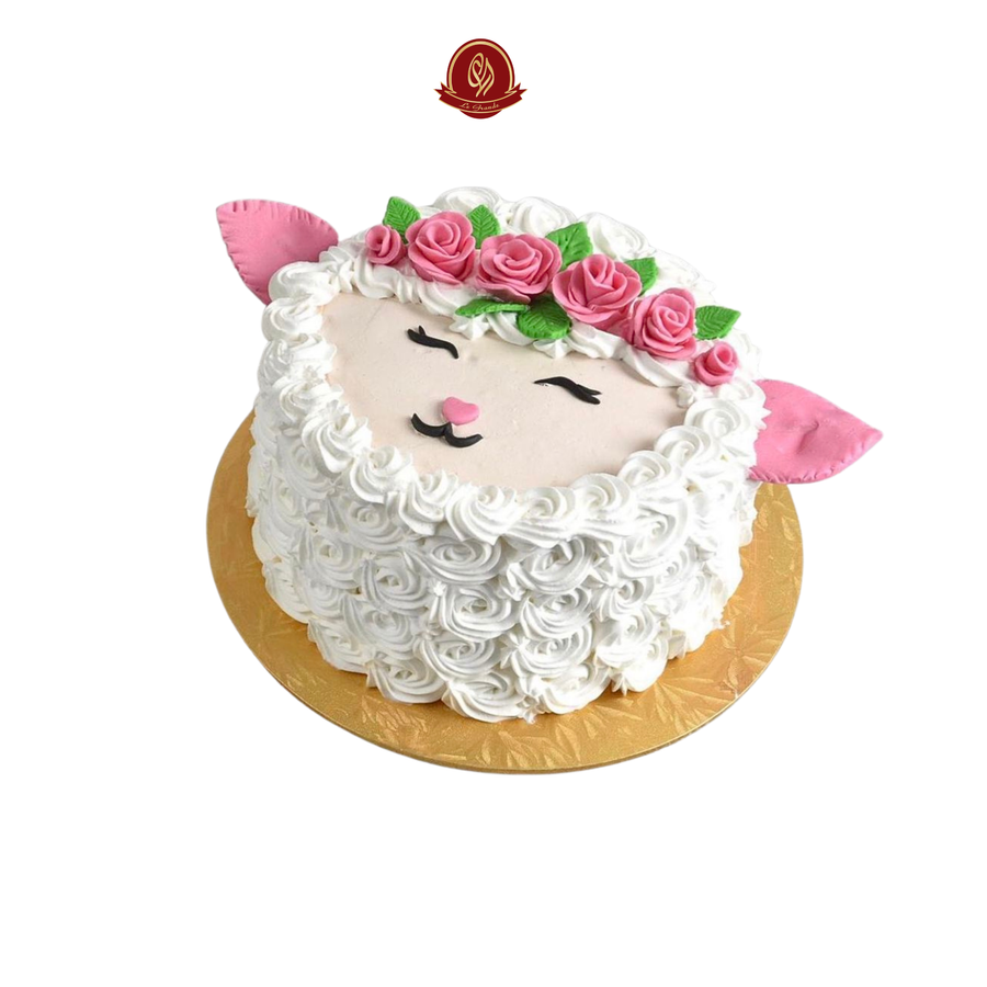 Sweet Sheep-Themed Cake Crowned With A Dainty Pink Rose Wreath - Abu Dhabi in Abu Dhabi | Eid Day Cakes Delivery UAE – Legrandeuae