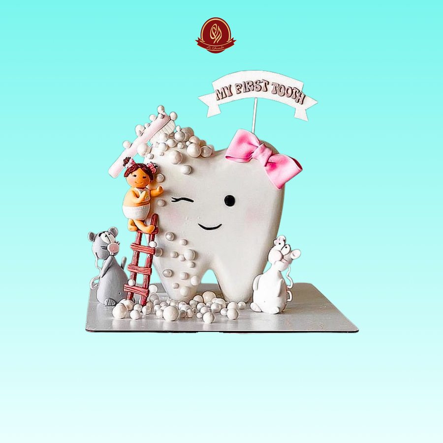 White Color First Tooth Celebration Cake with 3D art - Abu Dhabi in Abu Dhabi | First Teeth / Tooth Cakes Delivery UAE – Legrandeuae
