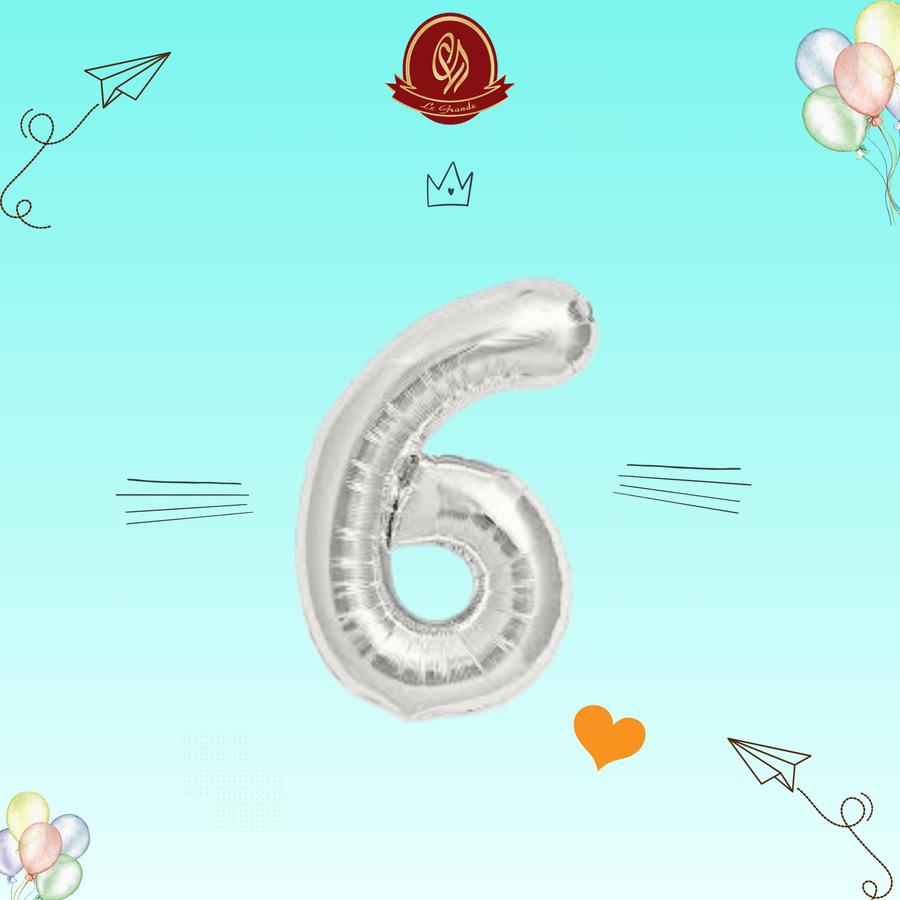 Silver Number 6 Helium Balloon – Party Decoration Abu Dhabi in Abu Dhabi | balloons Delivery UAE – Legrandeuae
