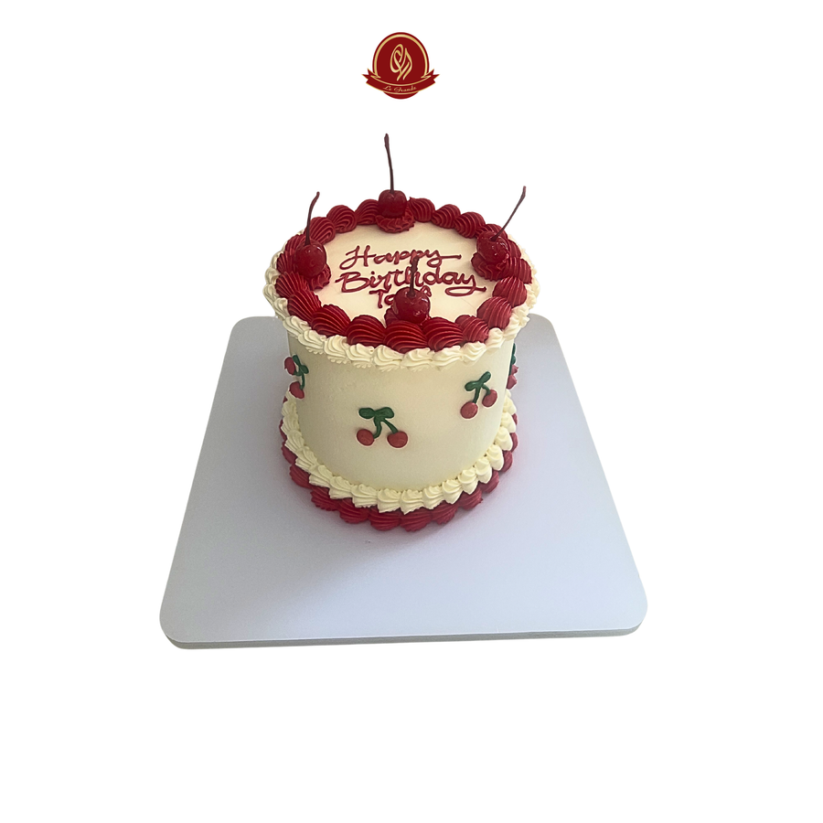 Simple Elegant off White Birthday Cake Decorated with Cherry | Abu Dhabi & UAE Delivery in Abu Dhabi | Birthday Cakes – Adults Delivery UAE – Legrandeuae