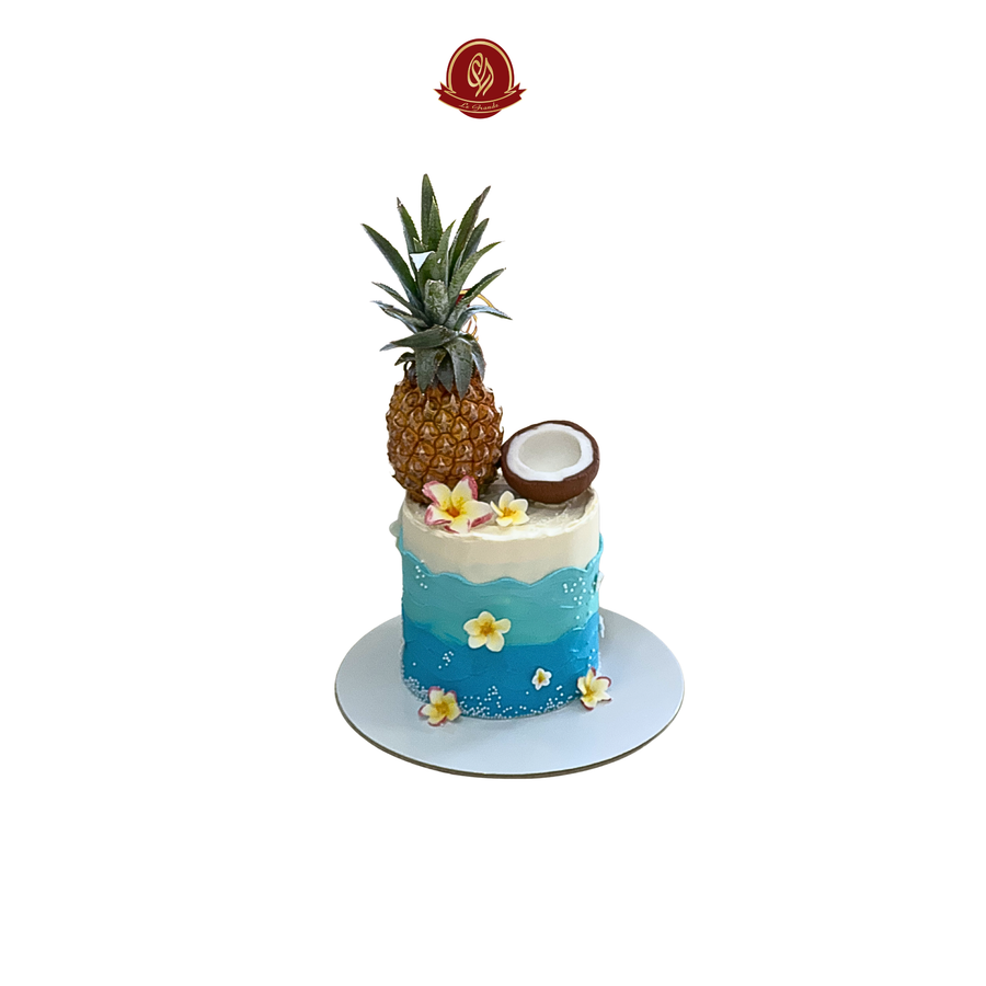 Blue water Color waves Design Birthday Cake Topped with Original Pineapple and 3D Coconut Art Work | Abu Dhabi & UAE Delivery in Abu Dhabi | Birthday Cakes – Adults Delivery UAE – Legrandeuae