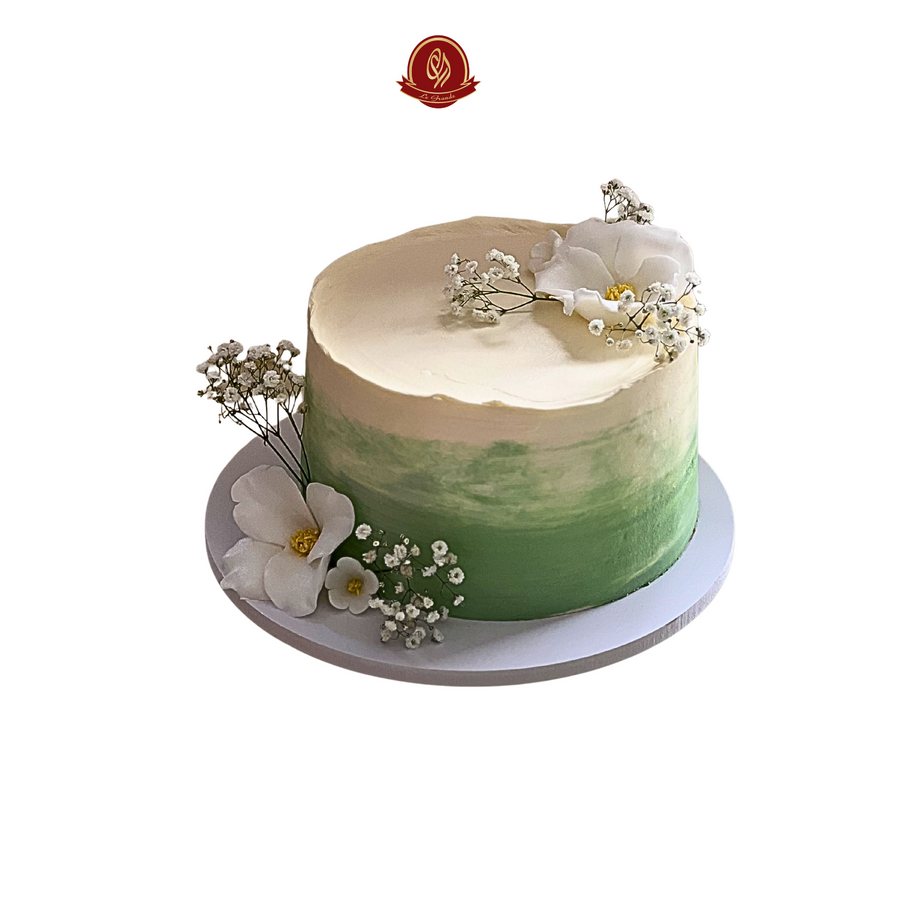 Soft Green Ombre Buttercream Birthday Cake with Anemone Bay Breath Flowers | Abu Dhabi & UAE Delivery in Abu Dhabi | Birthday Cakes – Adults Delivery UAE – Legrandeuae