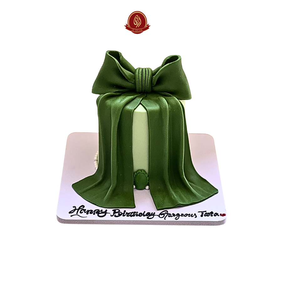 Bow Design Birthday Cake with Elegant Forest Green Draped Fondant | Abu Dhabi & UAE Delivery in Abu Dhabi | Birthday Cakes – Adults Delivery UAE – Legrandeuae