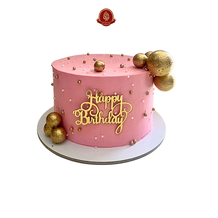 Pink Color Birthday Cake with gold Balls and Acrylic - Abu Dhabi in Abu Dhabi | Birthday Cakes – Adults Delivery UAE – Legrandeuae