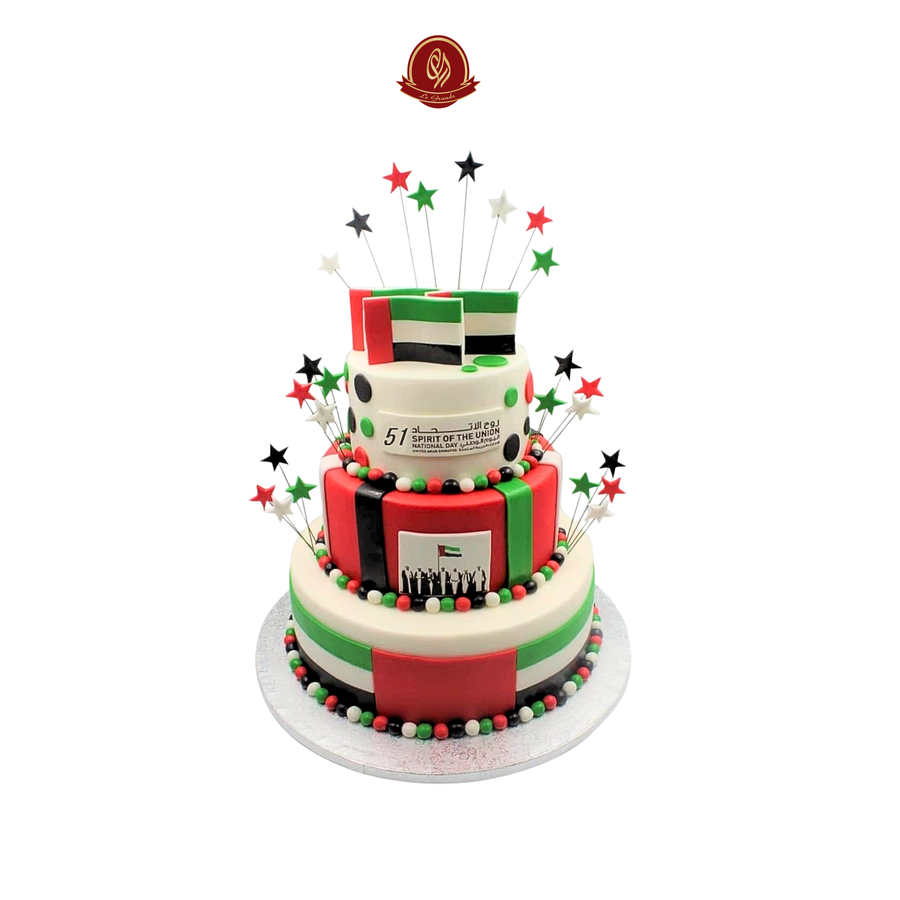 Tri-Layer National Day Cake with Flag Color Star Toppings | Abu Dhabi & UAE Delivery in Abu Dhabi | National Day cakes Delivery UAE – Legrandeuae