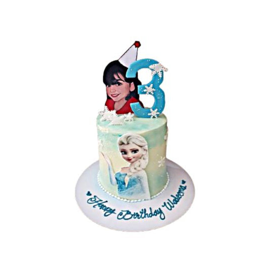 Elsa Theme Snowflake Cake with Custom Photo Topper – Bakery Abu Dhabi in Abu Dhabi | Frozen theme cakes Delivery UAE – Legrandeuae