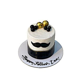 Black & White Father’s Day Cake with Mustache & Golden Balls – Elegant Dad Celebration Cake | Abu Dhabi & UAE Delivery in Abu Dhabi | Fathers day Delivery UAE – Legrandeuae