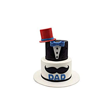 Two-tiered Fathers Day Cake in Gentleman's Suit with a Mustache, Bowtie, and Red Top Hat - Abu Dhabi in Abu Dhabi | Fathers day Delivery UAE – Legrandeuae