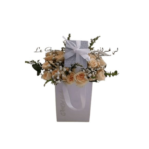 Birthday Flower Bouquet Gift Arrangement With Delicate Peach Rose & Baby’s Breath Arrangement Elegant Peach Roses, White Baby’s Breath & Greenery in a Compact Floral Display - Abu Dhabi in Abu Dhabi | Birthday Flowers / Bouquet (All Genders) Delivery UAE – Legrandeuae