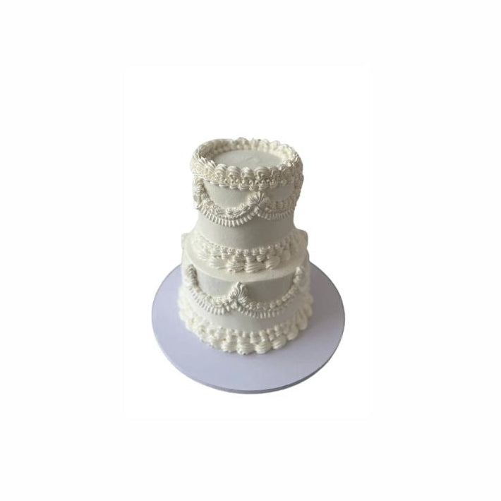 Two-Tier Vintage Style White Wedding Cake – Elegant Engagement Cake | Abu Dhabi & UAE Delivery in Abu Dhabi | Wedding / Engagement Cakes Delivery UAE – Legrandeuae