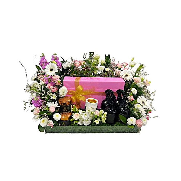 Anniversary Gift Flower Tray Arrangement with Blush & Bloom Mixed Flowers - Abu Dhabi in Abu Dhabi | Anniversary Bouquet Delivery UAE – Legrandeuae