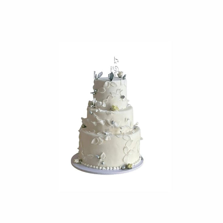 Three-Tier Lambeth Style White Wedding Cake with Flowers & Butterflies – Elegant Engagement Cake | Abu Dhabi & UAE Delivery in Abu Dhabi | Wedding / Engagement Cakes Delivery UAE – Legrandeuae