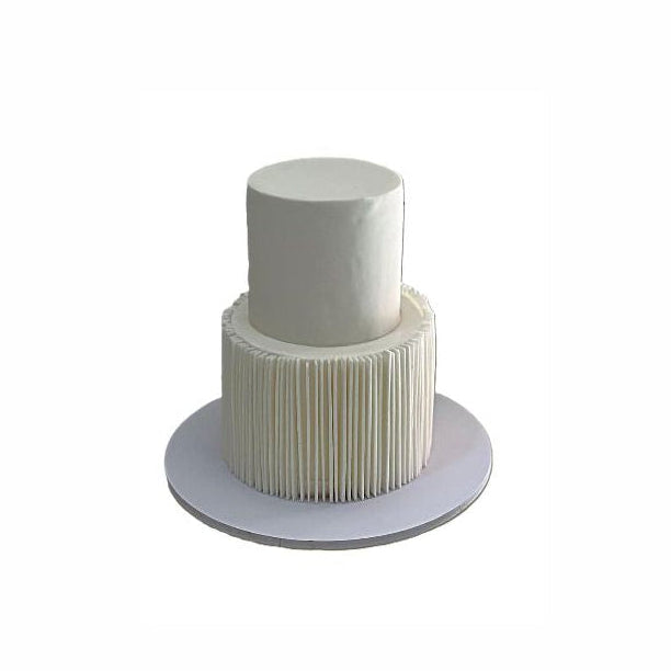 Two-layer Cylindrical Shape Wedding Cake With Edible Vertical Sheets Arranged Design - Abu Dhabi in Abu Dhabi | Wedding / Engagement Cakes Delivery UAE – Legrandeuae