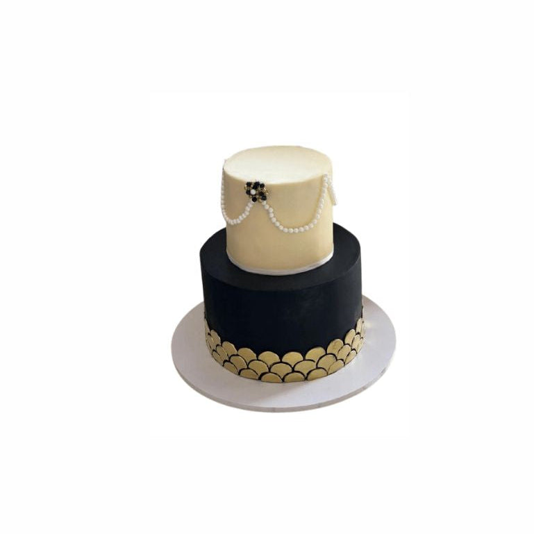 Two-Tier Black & White Art Deco Wedding Cake – Elegant Engagement Cake | Abu Dhabi & UAE Delivery in Abu Dhabi | Wedding / Engagement Cakes Delivery UAE – Legrandeuae