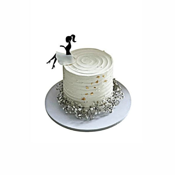Simple White Wedding Cake with Gypsophila & Bride Topper – Elegant Engagement Cake | Abu Dhabi & UAE Delivery in Abu Dhabi | Wedding / Engagement Cakes Delivery UAE – Legrandeuae