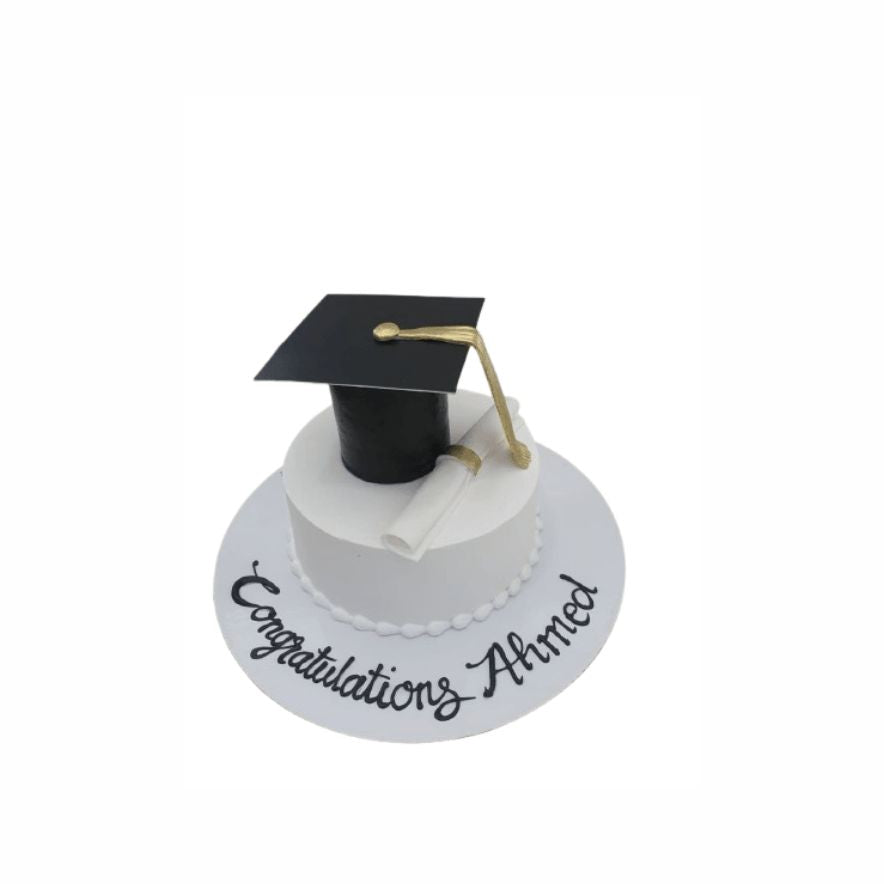 Freedom Finally Graduation Cake White with Cap – Abu Dhabi in Abu Dhabi | Graduations Cakes Delivery UAE – Legrandeuae