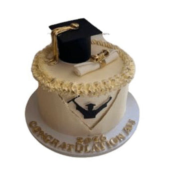 Elegant Black & Gold Graduation Cake with Graduation Silhouette & Cap – Abu Dhabi in Abu Dhabi | Graduations Cakes Delivery UAE – Legrandeuae