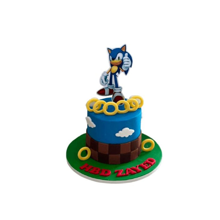 Sonic the Hedgehog Birthday Cake with Gold Power Rings & Checkerboard Base | Abu Dhabi & UAE Delivery in Abu Dhabi | Sonic cakes Delivery UAE – Legrandeuae
