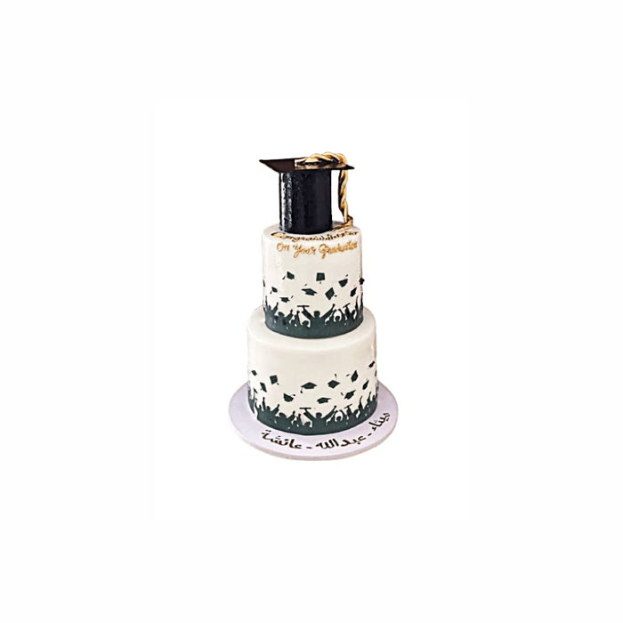 Flying Caps Graduation Layer Cake – Elegant Multi-Layer Celebration Cake | Abu Dhabi & UAE Delivery in Abu Dhabi | Graduations Cakes Delivery UAE – Legrandeuae