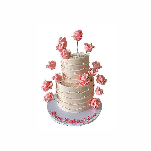 Two-layer white Color Wedding Cake with Pink Floating Blooms - Abu Dhabi in Abu Dhabi | Birthday Cakes – Adults Delivery UAE – Legrandeuae
