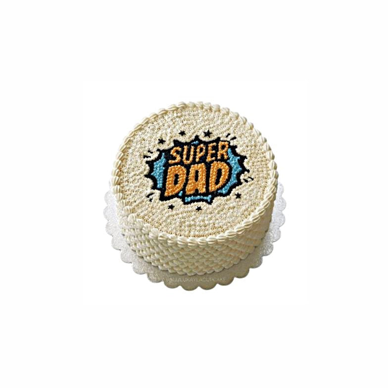 Super Dad Action Hero Father’s Day Cream Cake with Basket-Weave Design – Custom Celebration Cake | Abu Dhabi & UAE Delivery in Abu Dhabi | Fathers day Delivery UAE – Legrandeuae