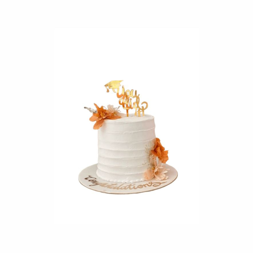 Degree Unlocked Orange-Brown Graduation Cake with Topper – Premium Celebration Cake | Abu Dhabi & UAE Delivery in Abu Dhabi | Graduations Cakes Delivery UAE – Legrandeuae