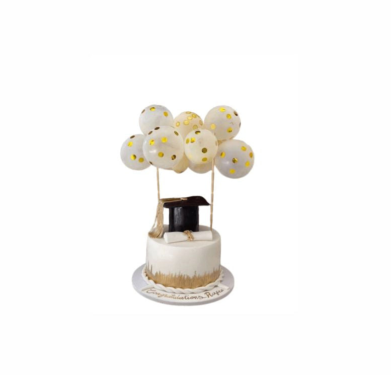 Academic Excellence Graduation Cake with Balloons – Premium Celebration Cake | Abu Dhabi & UAE Delivery in Abu Dhabi | Graduations Cakes Delivery UAE – Legrandeuae