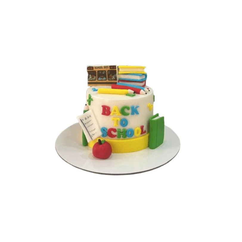 Back to School Themed Cake with Books, School Bus & Apple - Abu Dhabi