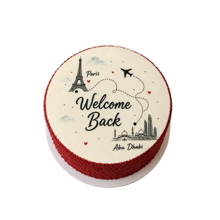 Welcome Back Cake Elegant Red Velvet Cake with Personalized Message - Abu Dhabi