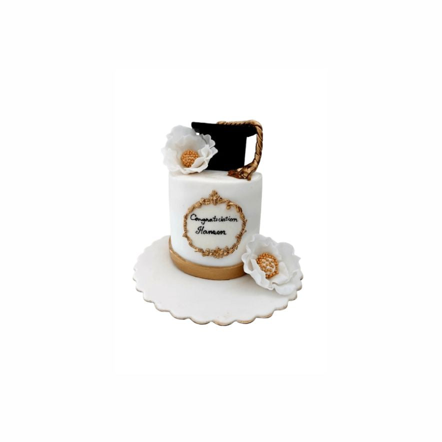 Goodbye Homework Graduation Cake with Floral Art – Elegant Custom Cake | Abu Dhabi & UAE Delivery in Abu Dhabi | Graduations Cakes Delivery UAE – Legrandeuae