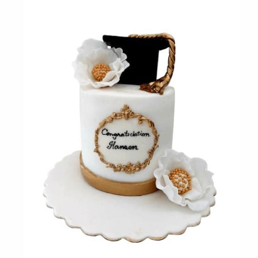 Goodbye Homework Graduation Cake with Floral Art – Elegant Custom Cake | Abu Dhabi & UAE Delivery in Abu Dhabi | Graduations Cakes Delivery UAE – Legrandeuae