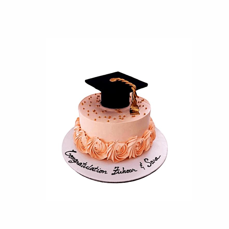 Mama I Made It Graduation Cake in Peach with Cream Floral Design – Premium Cake | Abu Dhabi & UAE Delivery in Abu Dhabi | Graduations Cakes Delivery UAE – Legrandeuae