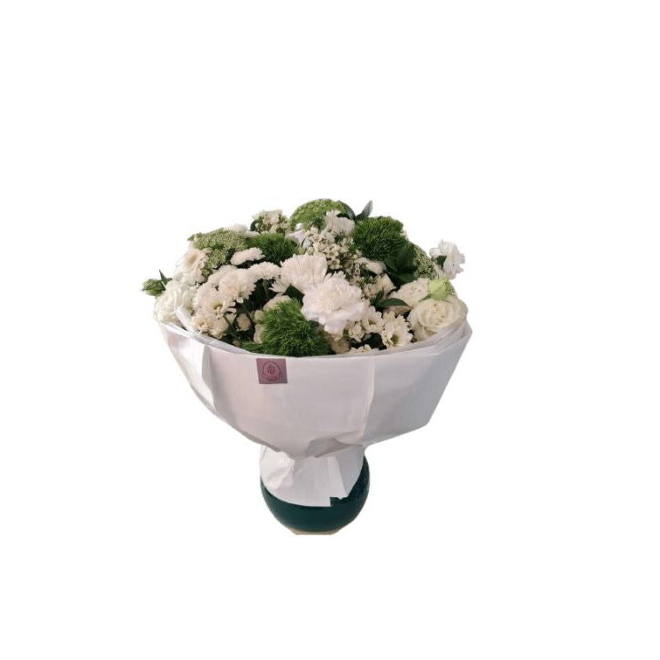Elegant White & Green Fresh Flower Bouquet Premium Hand-Tied Floral Arrangement - Abu Dhabi