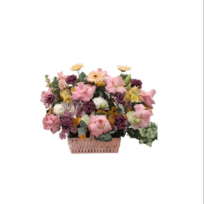 Pink Mixed Flower Basket Arrangement Elegant Fresh Floral Gift for Any Occasion - Abu Dhabi
