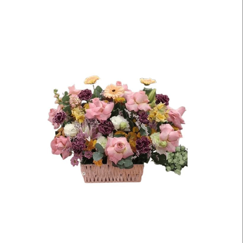 Pink Mixed Flower Basket Arrangement Elegant Fresh Floral Gift for Any Occasion - Abu Dhabi