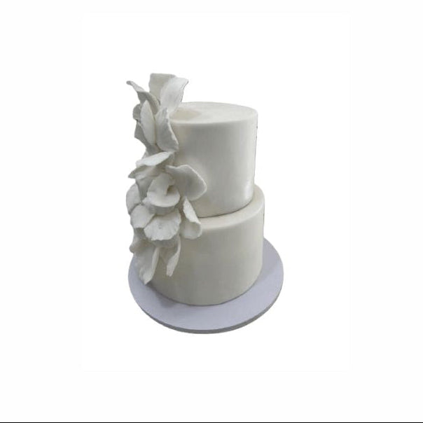 Two-tiered White Color Wedding Cake Decorated with Cascading Edible Flowers - Abu Dhabi in Abu Dhabi | Wedding / Engagement Cakes Delivery UAE – Legrandeuae