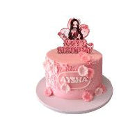 Pink Floral Happy Birthday Cake with Anime Character Topper Aisha Birthday Cake - Abu Dhabi