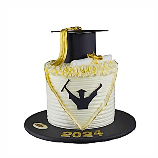 Genius Graduation Cake White with Black Cap – Abu Dhabi in Abu Dhabi | Graduations Cakes Delivery UAE – Legrandeuae