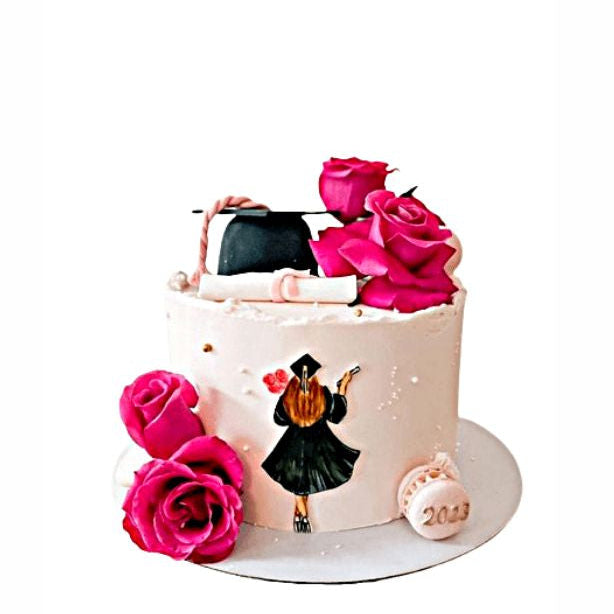 Academic Bloom Graduation Cake – Pink Floral Abu Dhabi in Abu Dhabi | Graduations Cakes Delivery UAE – Legrandeuae