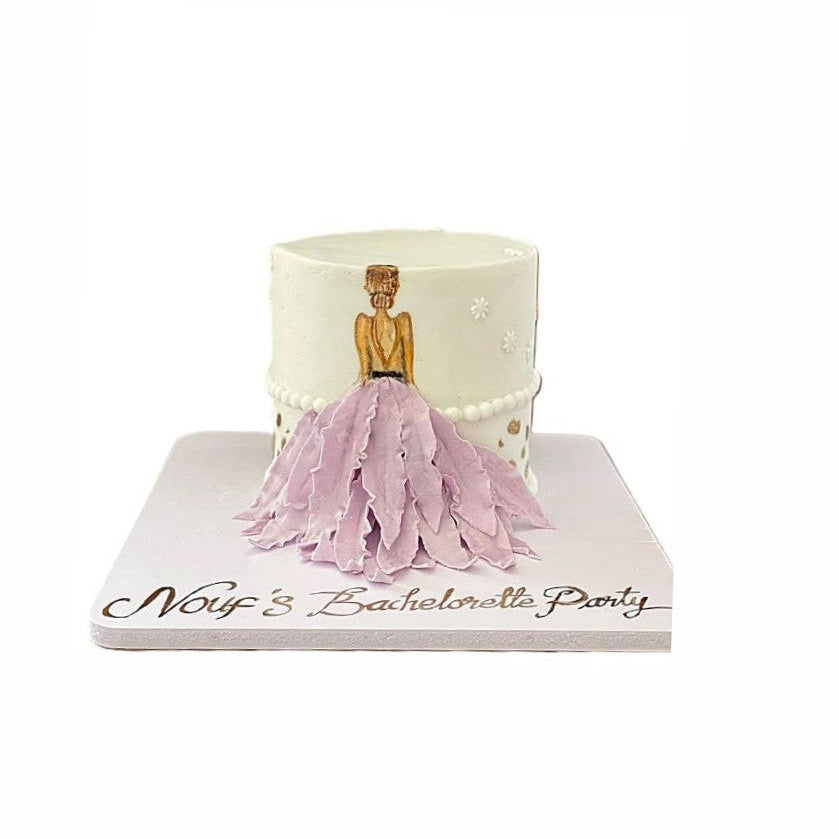 Bachelorette Design Wedding Cake with Lilac Ruffled Dress Women Art - Abu Dhabi in Abu Dhabi | Wedding / Engagement Cakes Delivery UAE – Legrandeuae
