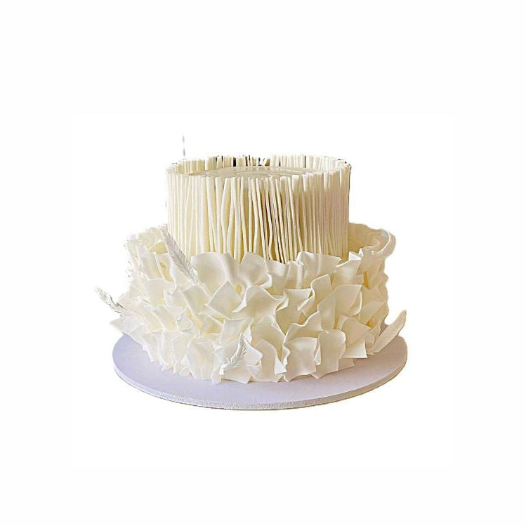 Two-tiered Wedding cake with Intricate Edible Ruffles and Vertical Edible Paper - Abu Dhabi in Abu Dhabi | Wedding / Engagement Cakes Delivery UAE – Legrandeuae