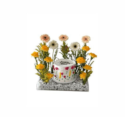 Sweet Sentiments Eid Mubarak Cake & Flower Arrangement – Cake Combo Abu Dhabi in Abu Dhabi | Eid mubarak Delivery UAE – Legrandeuae