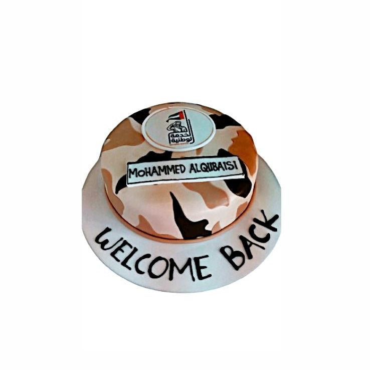 Simple Round Welcome Back Army Cake – Military Theme Cake | Abu Dhabi & UAE Delivery in Abu Dhabi | Army / National Service Cakes Delivery UAE – Legrandeuae