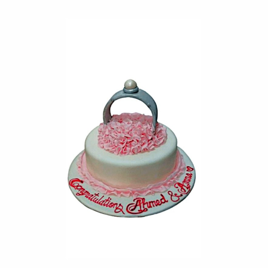 Whimsical 3D Ring Box Engagement Cake Pink & White – Elegant Wedding Cake | Abu Dhabi & UAE Delivery in Abu Dhabi | Wedding / Engagement Cakes Delivery UAE – Legrandeuae