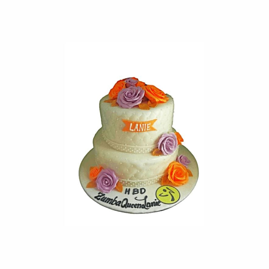 Two-Layer Wedding Cake with Textured White Frosting & Floral Decoration – Elegant Engagement Cake | Abu Dhabi & UAE Delivery in Abu Dhabi | Wedding / Engagement Cakes Delivery UAE – Legrandeuae