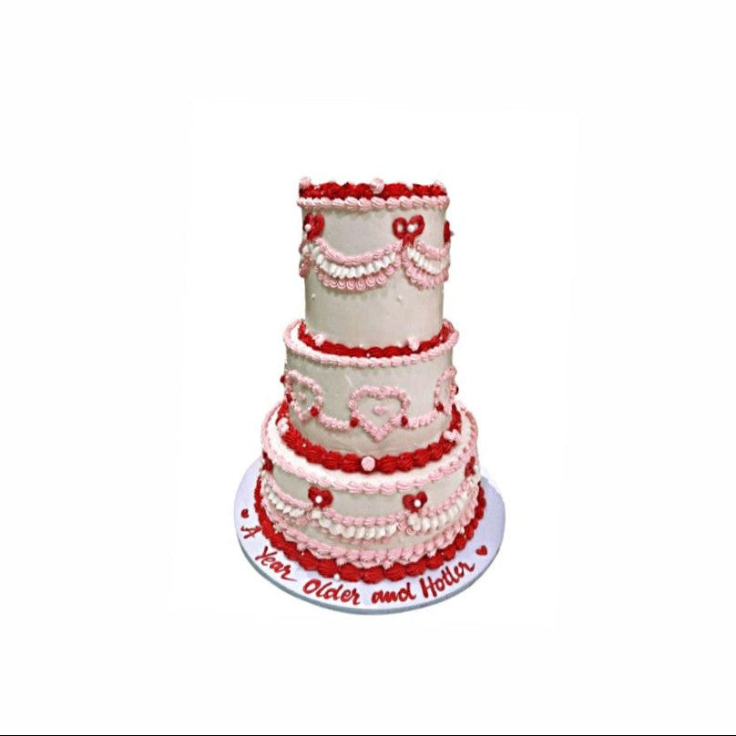 Lambeth Method Vintage Cake Pink & Red – Luxury Birthday Cake for Adults | Abu Dhabi & UAE Delivery in Abu Dhabi | Birthday Cakes – Adults Delivery UAE – Legrandeuae