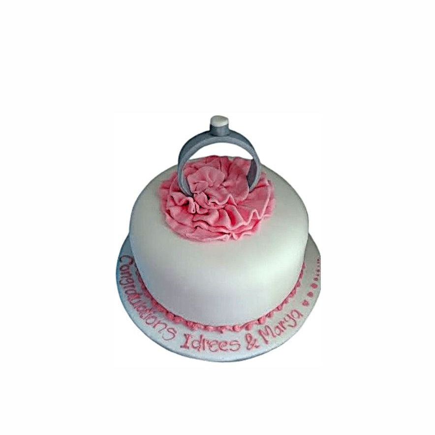 Cylinder Shape Engagement Cake with Antique Ring Topper – Elegant Wedding Cake | Abu Dhabi & UAE Delivery in Abu Dhabi | Wedding / Engagement Cakes Delivery UAE – Legrandeuae