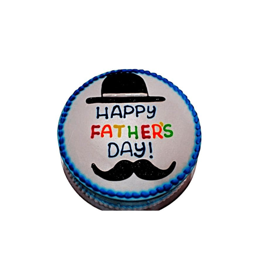 White Father’s Day Cake with Mustache & Bowler Hat Design – Classic Dad Cake | Abu Dhabi & UAE Delivery in Abu Dhabi | Fathers day Delivery UAE – Legrandeuae