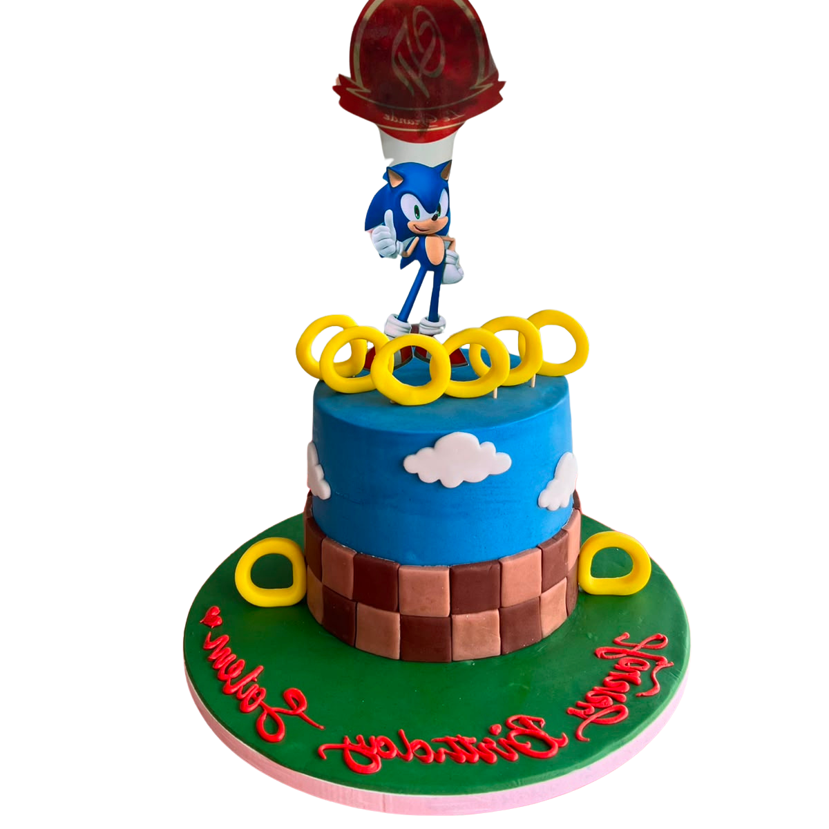 Sonic the Hedgehog Birthday Cake – Blue 2-Tier Fondant Cake with Rings