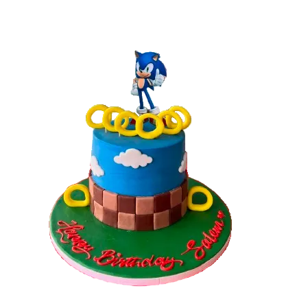 Hedgehog Birthday Cake – Blue 2-Tier Fondant Cake with Rings - Abu Dhabi